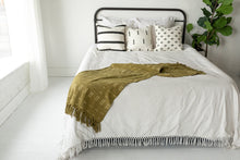 Load image into Gallery viewer, throw pillow styling on bed with throw blanket
