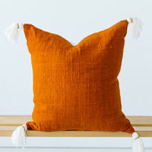 Load image into Gallery viewer, rust orange throw pillow with tassels