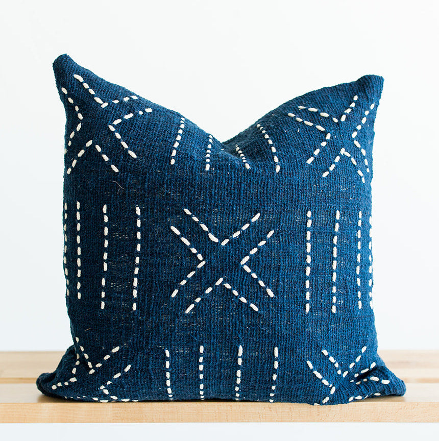 blue throw pillows hand stitched 