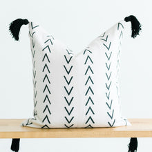 Load image into Gallery viewer, white throw pillow with black tassels