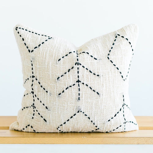 handwoven throw pillows white with black stitching