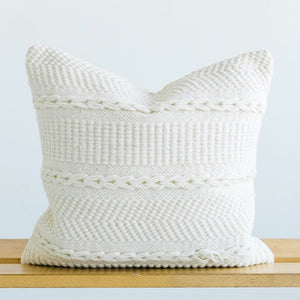white handwoven throw pillow for couch